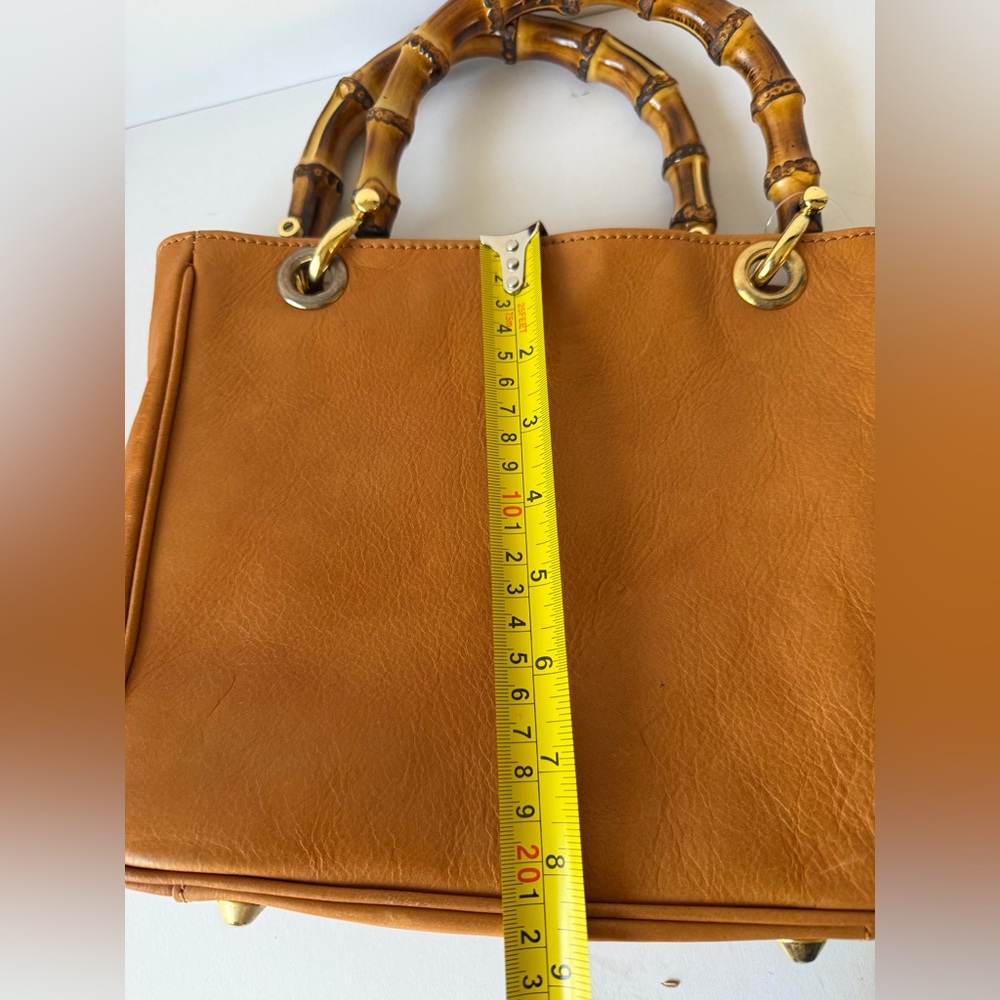 Mark & Graham Tan Leather Mini Tote with Bamboo Handles - Picture 11 of 12